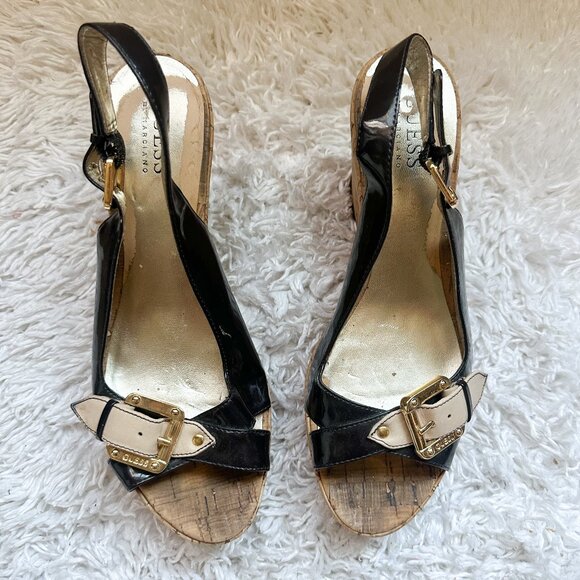 GUESS by MARCIANO Wedge Cork Open Toe Slingback | Brown | Size 8 - Picture 4 of 4